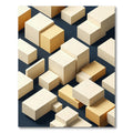 Minimalist Cream and Gold Geometric Blocks Rug