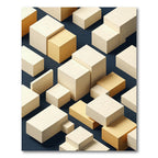 Minimalist Cream and Gold Geometric Blocks Rug