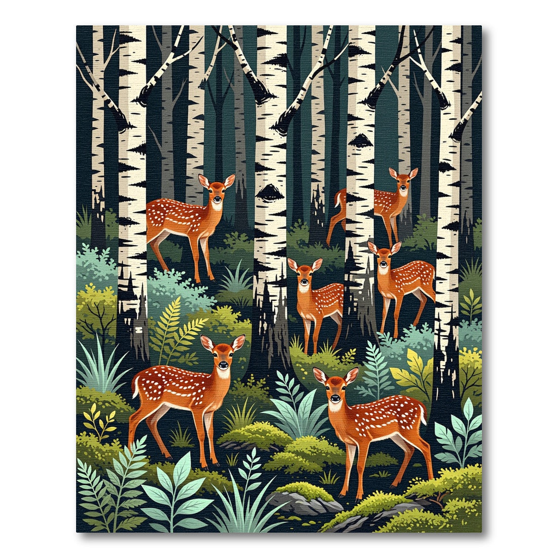 Whimsical Woodland Fawn Birch Forest Rug