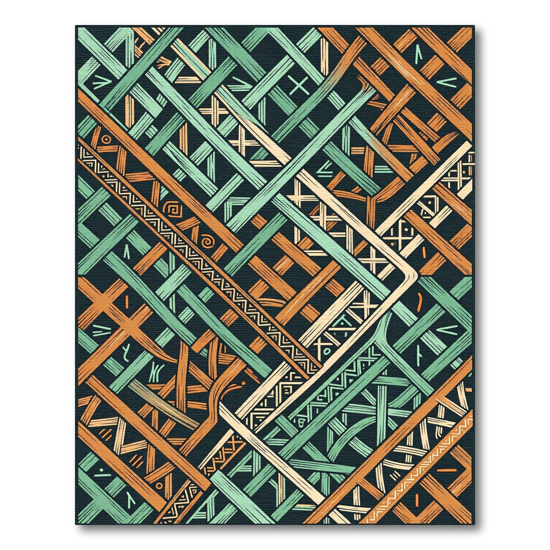 Orange Mint Interwoven Geometric Layers Rug