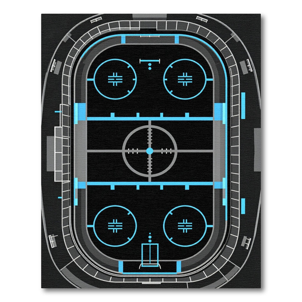 Modern Neon Blue Hockey Rink Graphic Rug