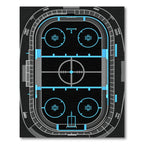 Modern Neon Blue Hockey Rink Graphic Rug
