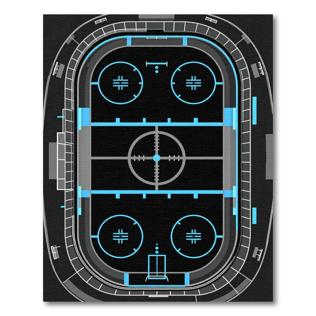 Modern Neon Blue Hockey Rink Graphic Rug