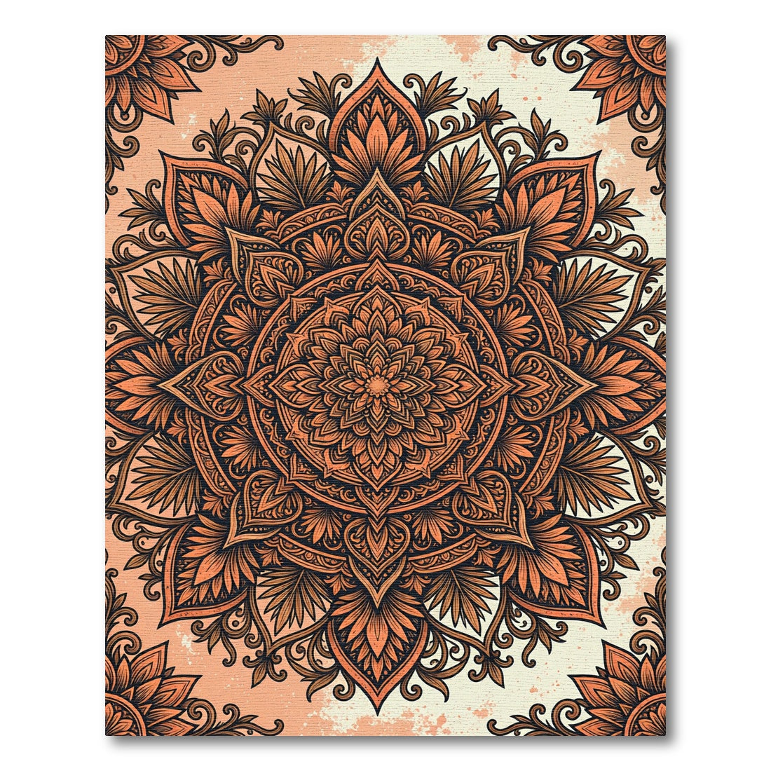 Intricate Terracotta Floral Mandala Medallion Rug