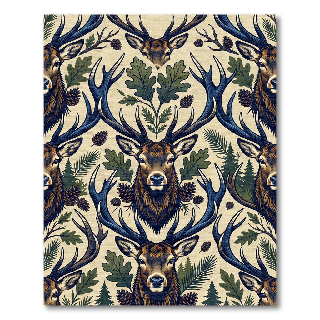 Rustic Forest Deer and Oak Woodland Rug