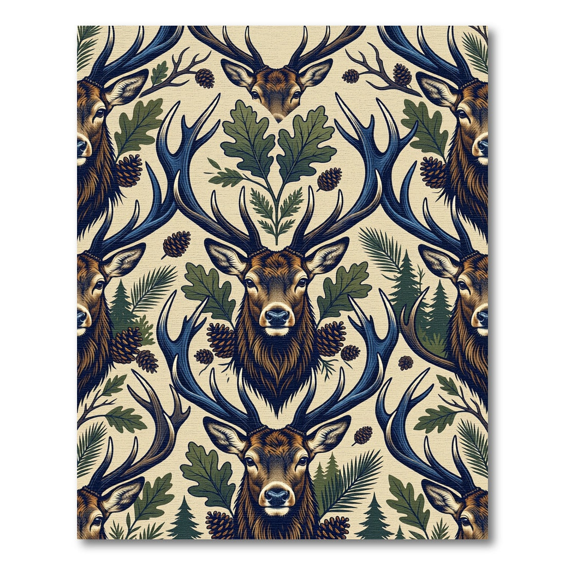 Rustic Forest Deer and Oak Woodland Rug