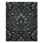 Elegant Charcoal Silver Damask Filigree Rug