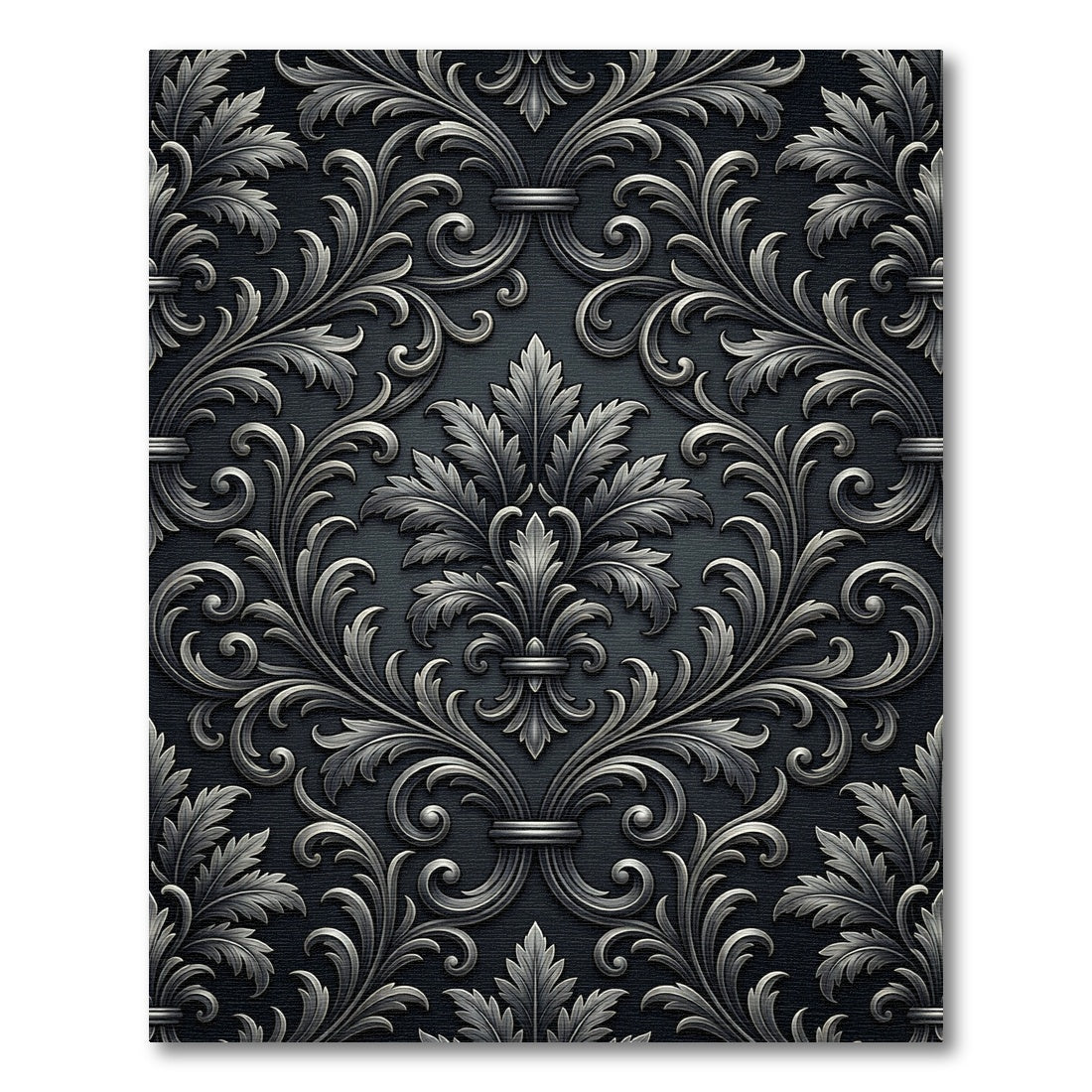 Elegant Charcoal Silver Damask Filigree Rug
