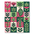 Watermelon Botanical Grid Pink Green Rug