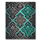 Elegant Teal and Silver Damask Ornate Rug