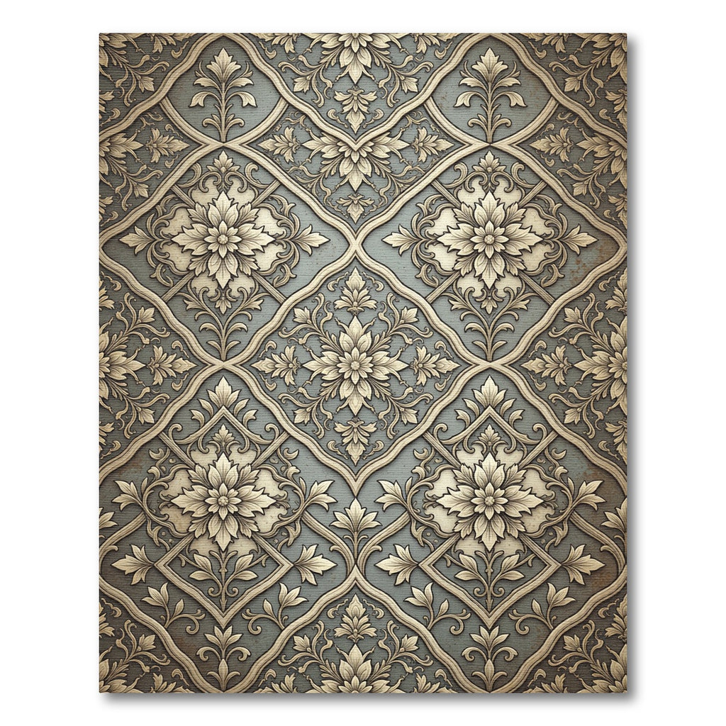Elegant Sage and Gold Damask Scroll Rug