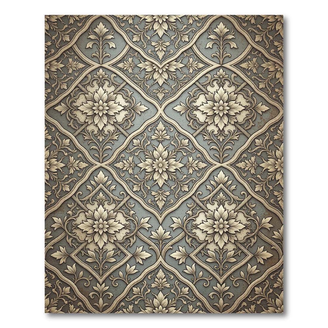 Elegant Sage and Gold Damask Scroll Rug