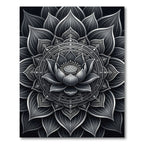 Monochrome Lotus Mandala Symmetry Rug