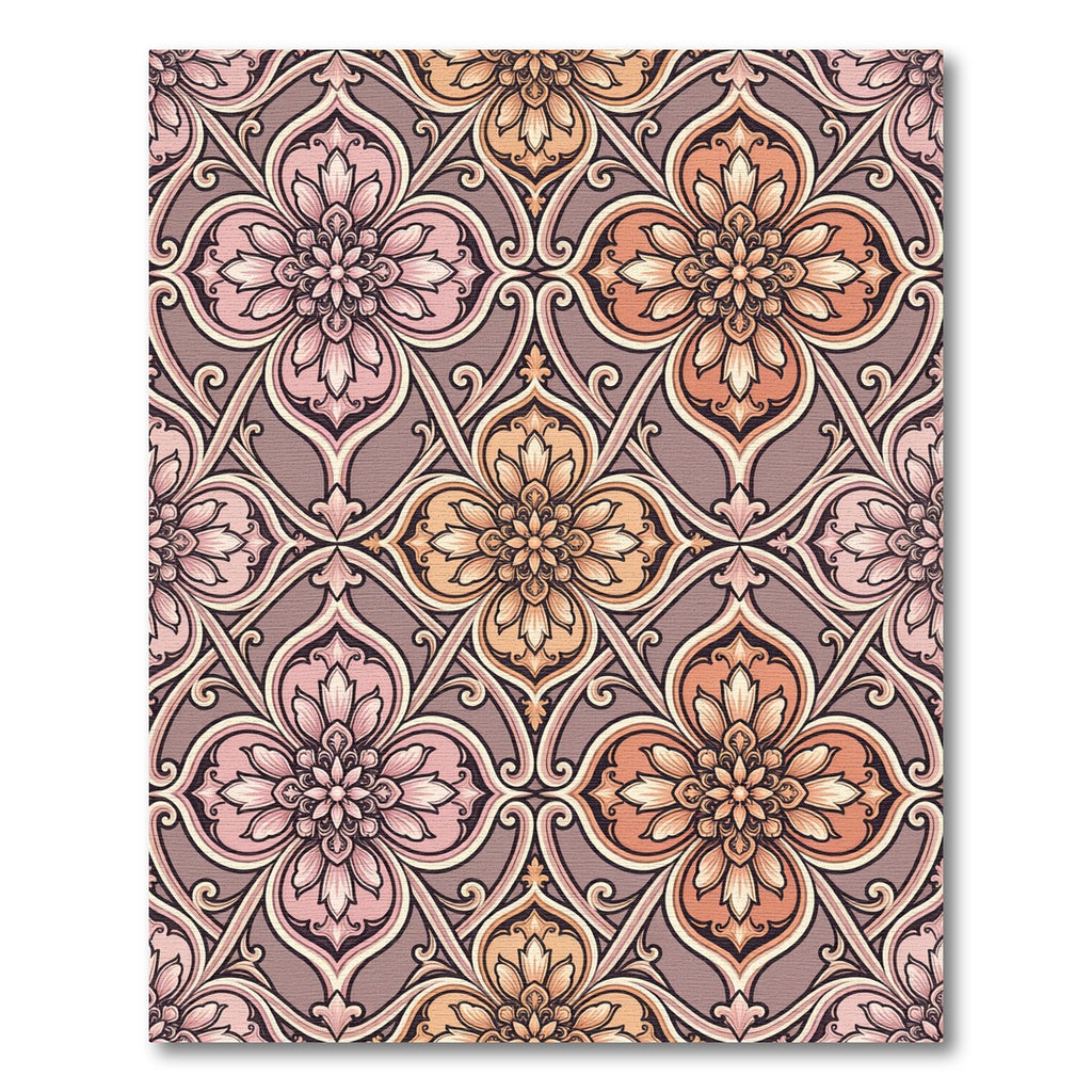 Elegant Blush and Copper Floral Damask Rug