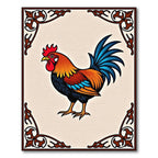 Enchanting Rooster Floral Border Rug