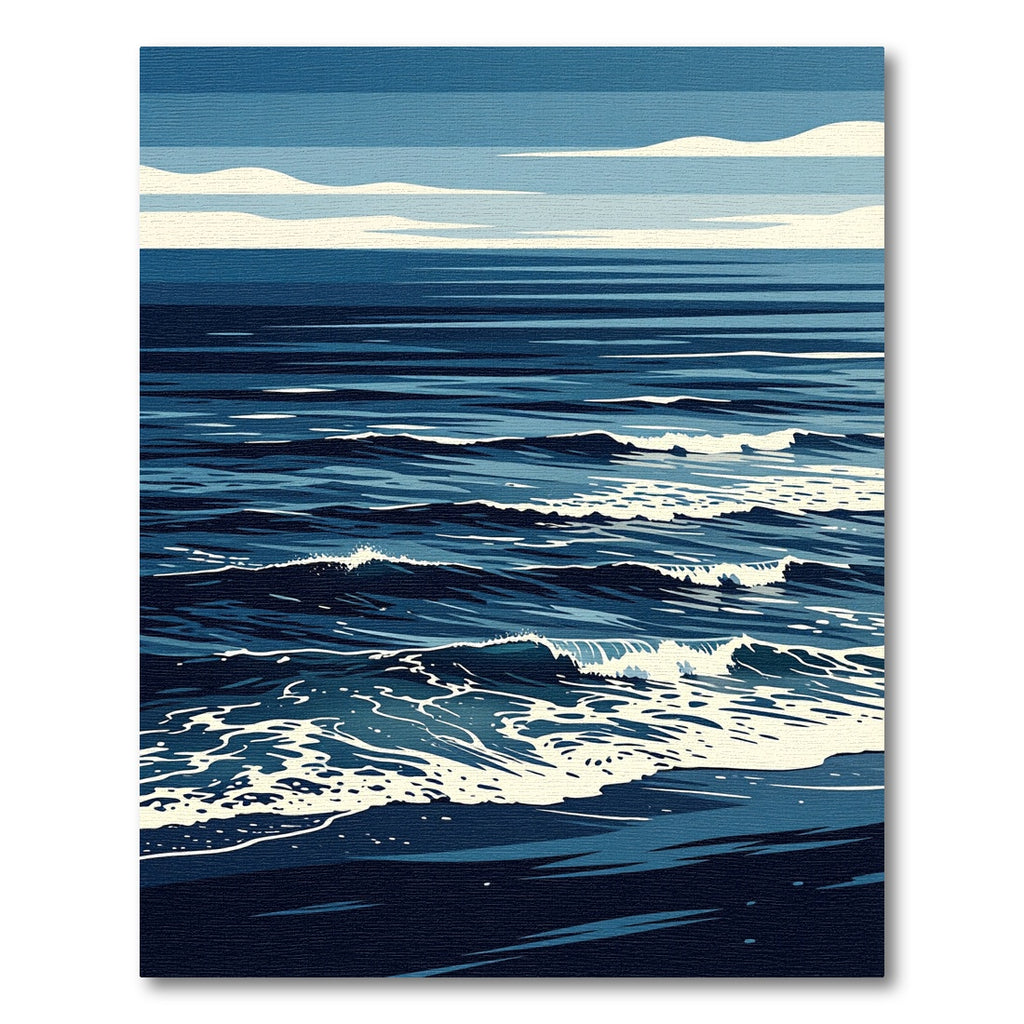 Modern Navy Ocean Wave Art Rug