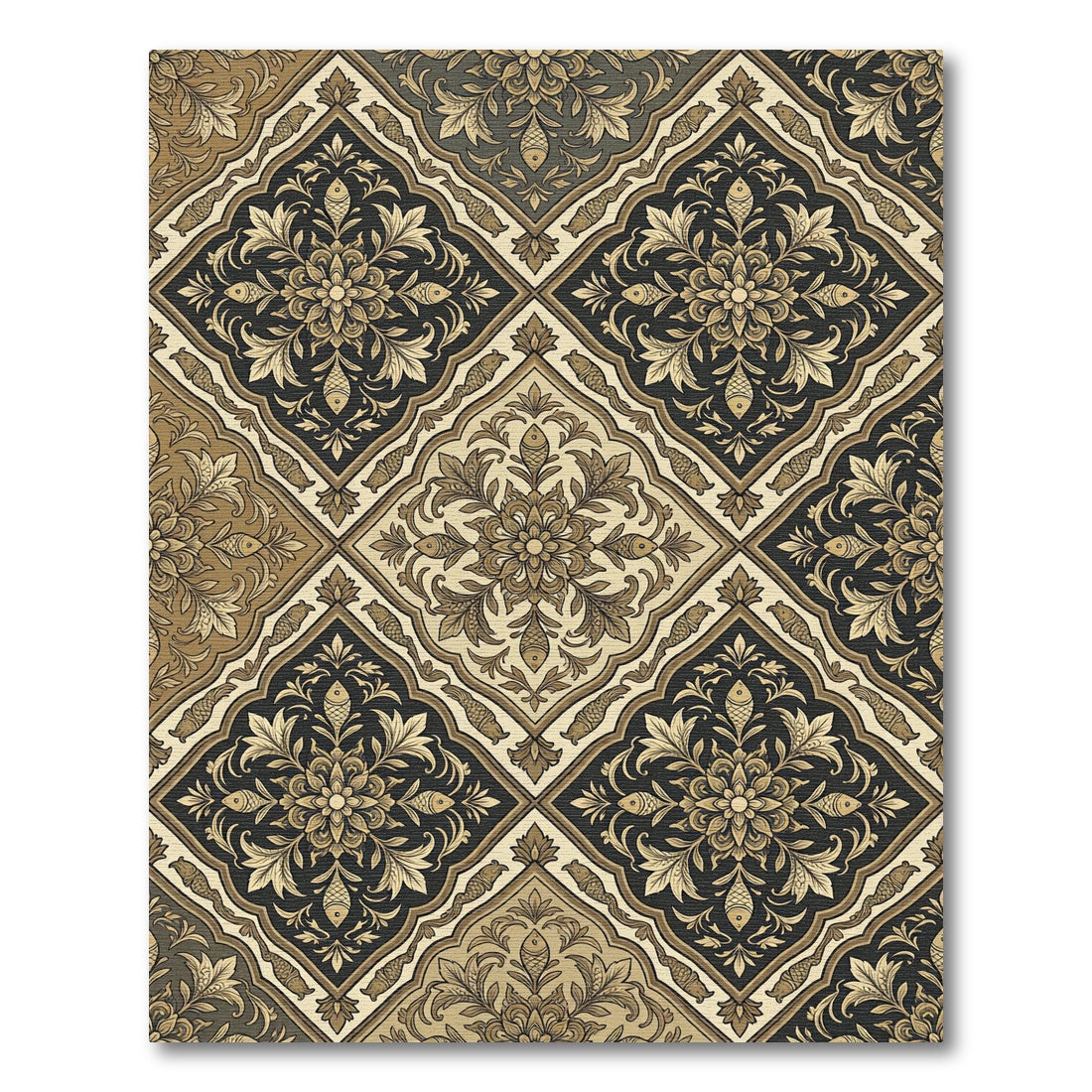 Elegant Gold Leaf Brocade Medallion Rug