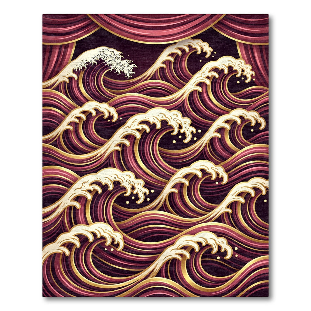 Majestic Crimson Gold Japanese Wave Rug