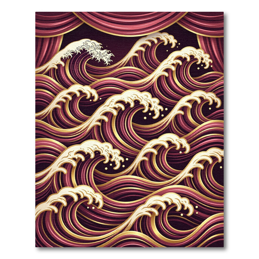 Majestic Crimson Gold Japanese Wave Rug