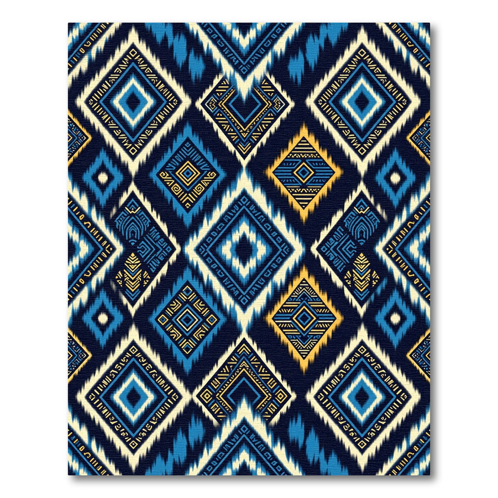 Blue and Gold Geometric Tribal Diamond Rug