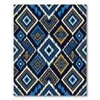 Blue and Gold Geometric Tribal Diamond Rug