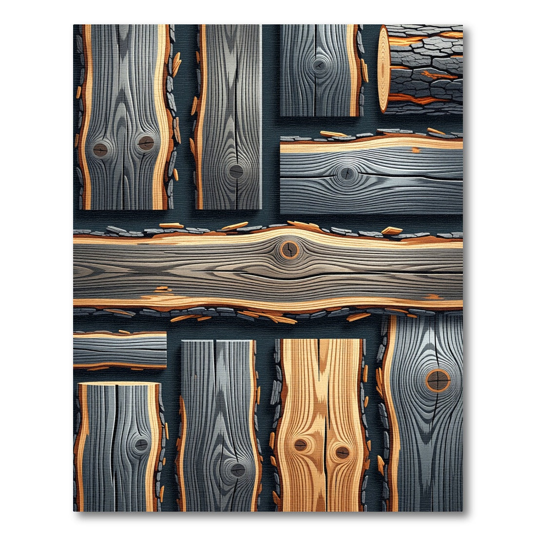 Charred Gray Wood Grain Mosaic Rug