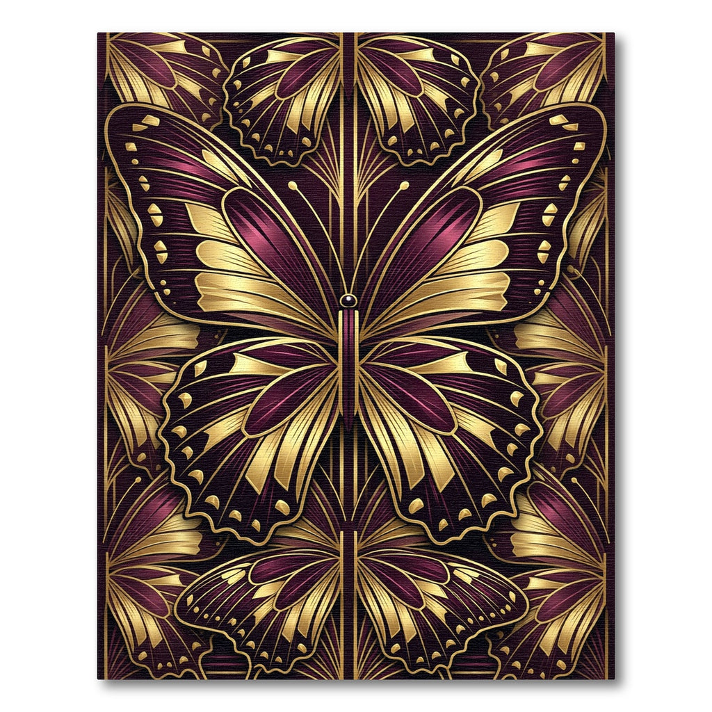 Art Deco Golden Butterfly Plum Rug