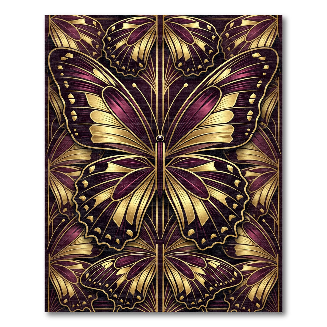 Art Deco Golden Butterfly Plum Rug