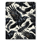 Dramatic Black Raven Ink Wash Illustration Rug