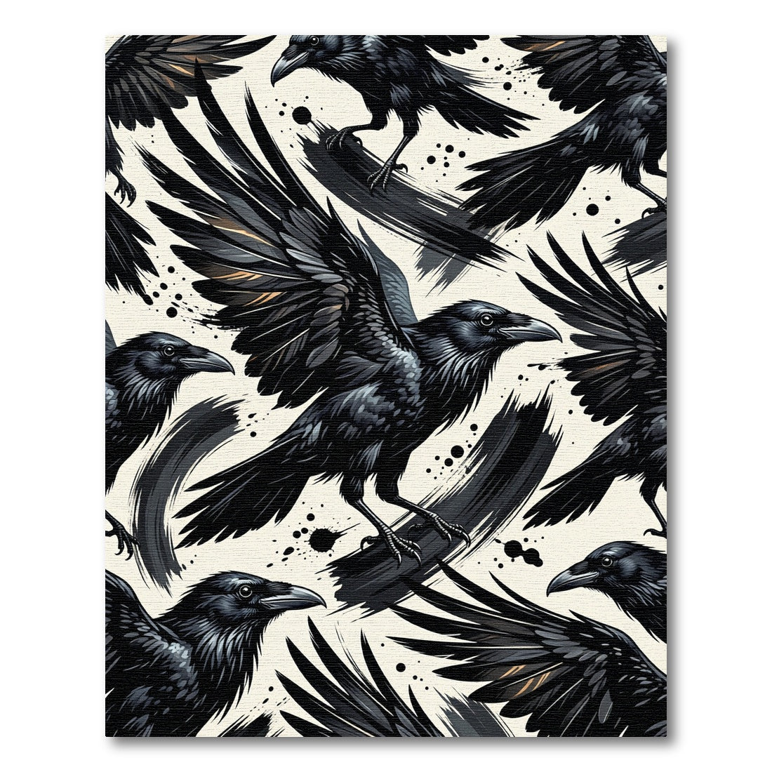 Dramatic Black Raven Ink Wash Illustration Rug