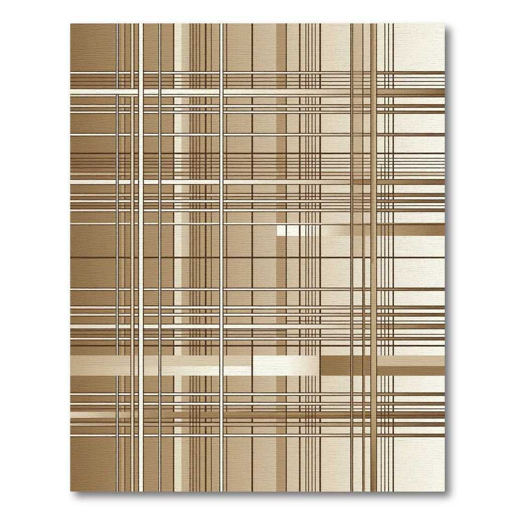 Neutral Beige Abstract Grid Linear Rug