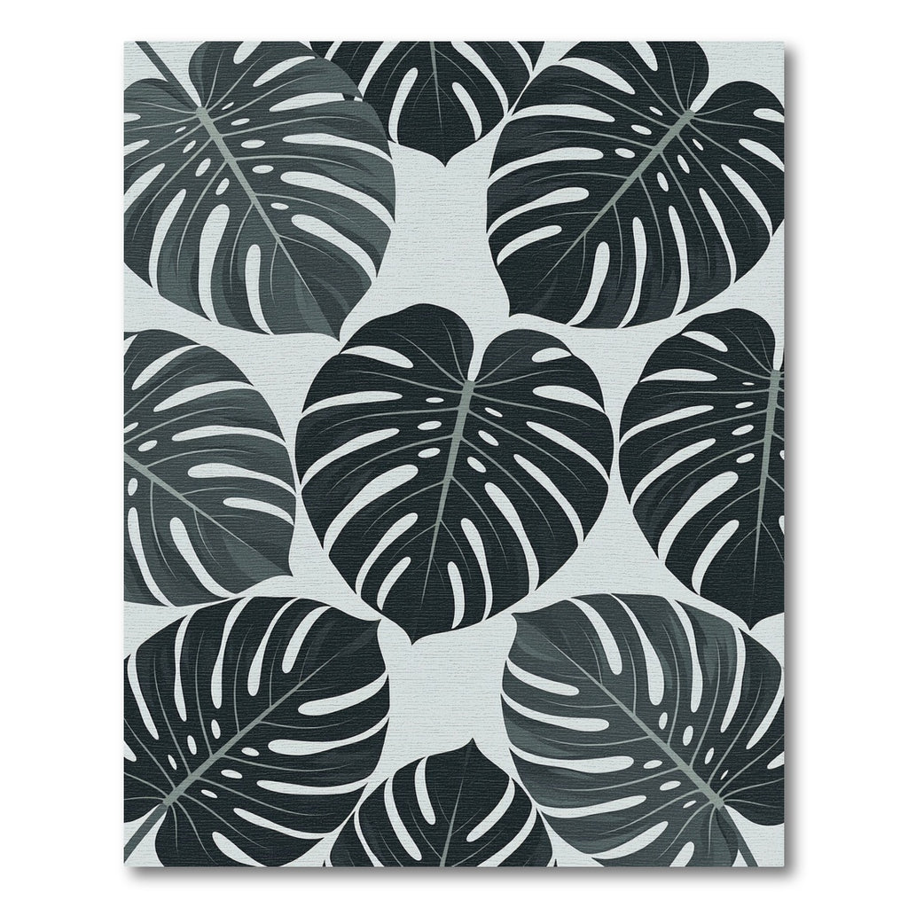Monstera Leaves Tropical Dark Gray Rug