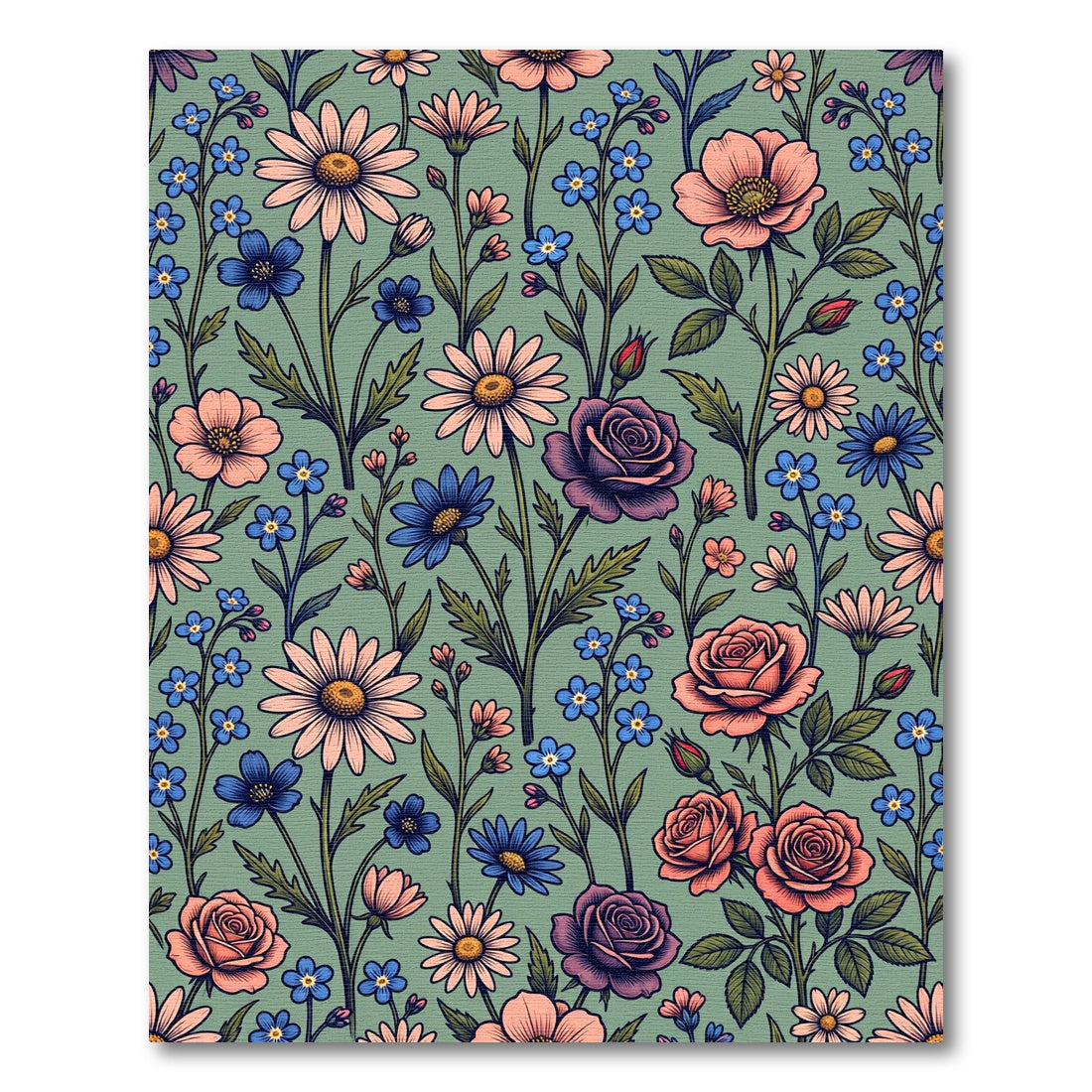 Sage Green Vintage Botanical Floral Arrangement Rug