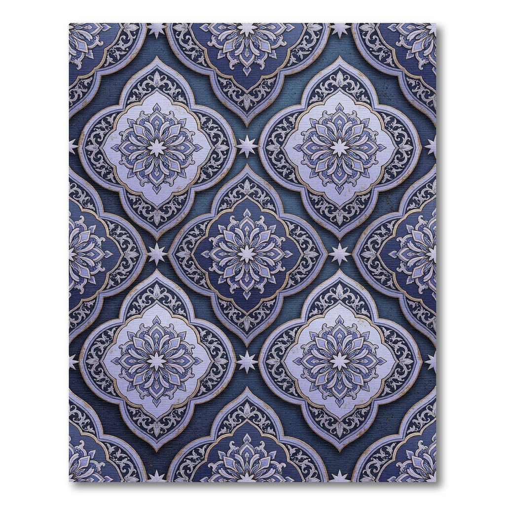 Deep Indigo Floral Arabesque Arrangement Rug