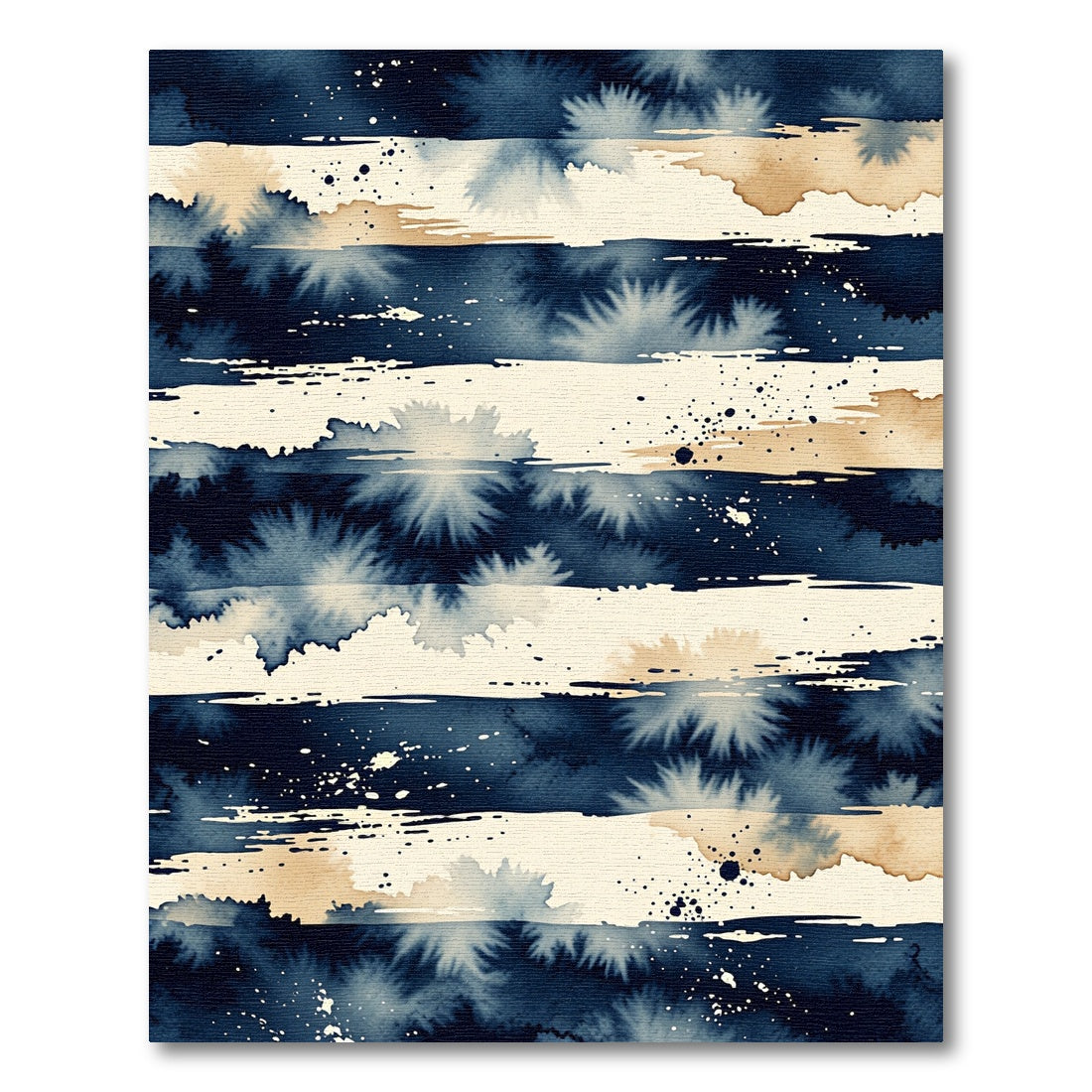 Deep Navy Blue Watercolor Splatter Stripes Rug