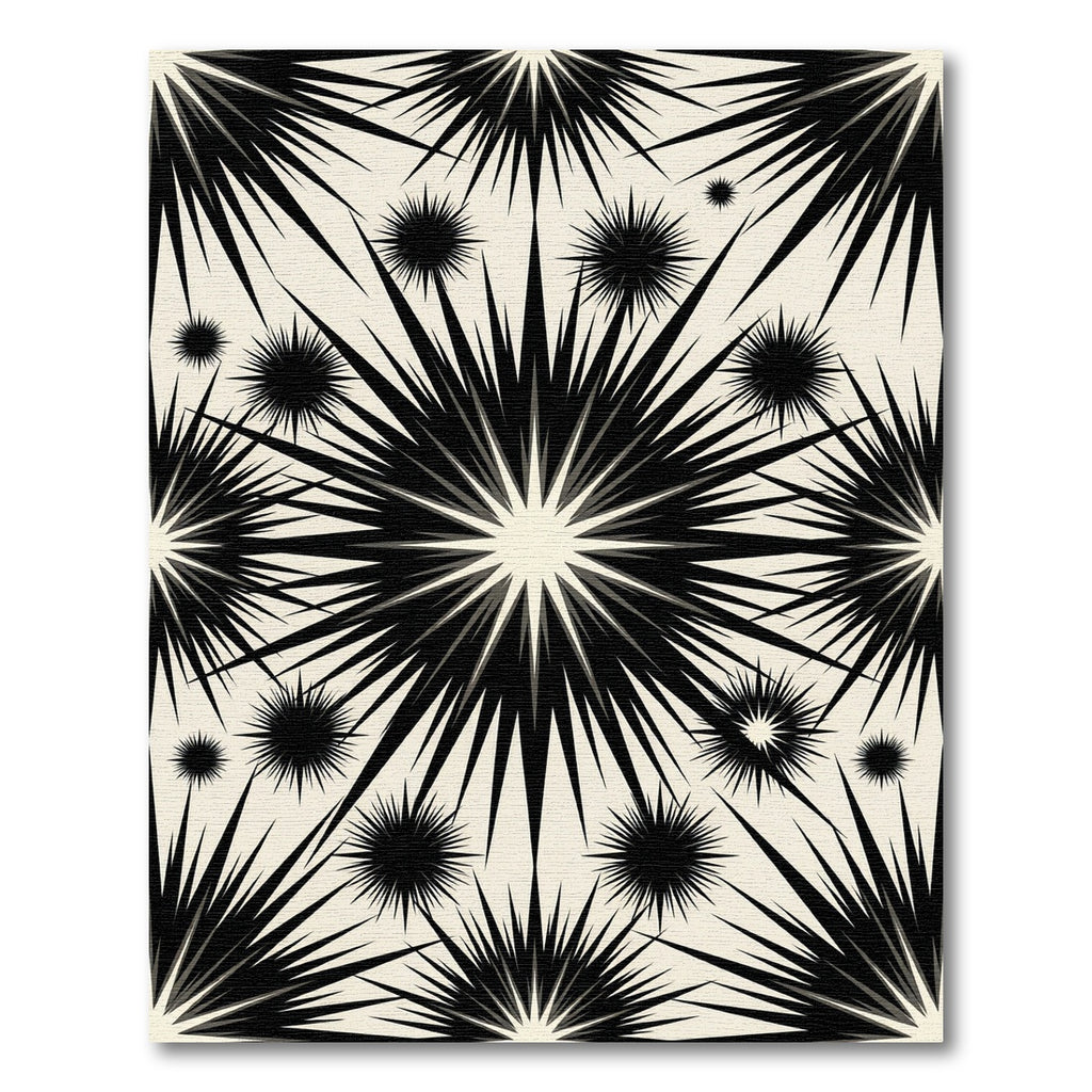 Black Burst Starburst Cream Background Rug