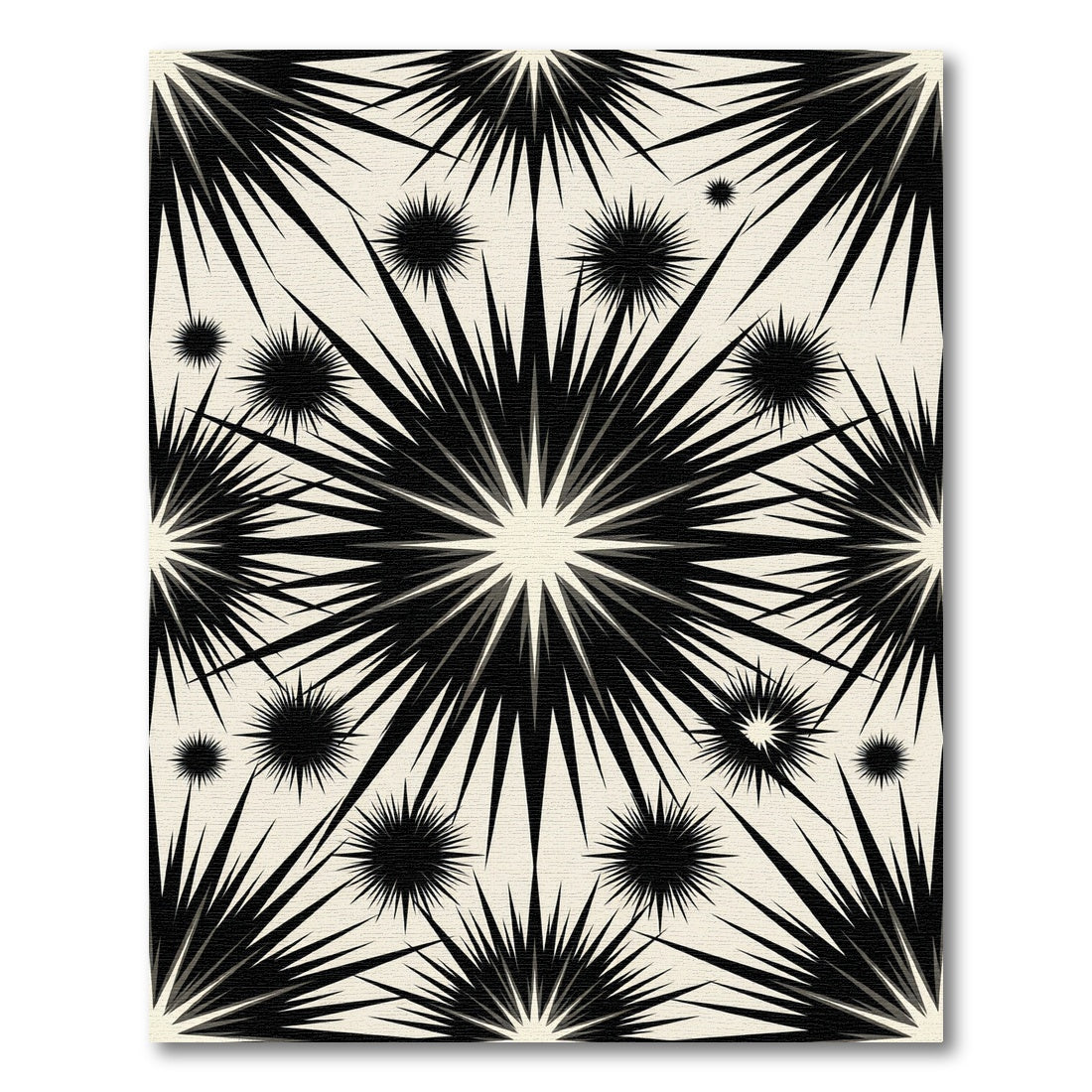 Black Burst Starburst Cream Background Rug