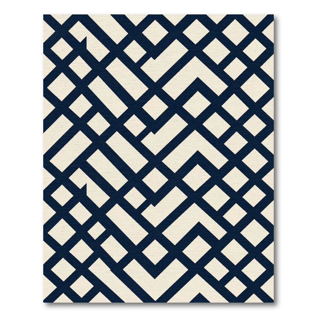 Midnight Navy Cream Interlocking Geometric Grid Rug