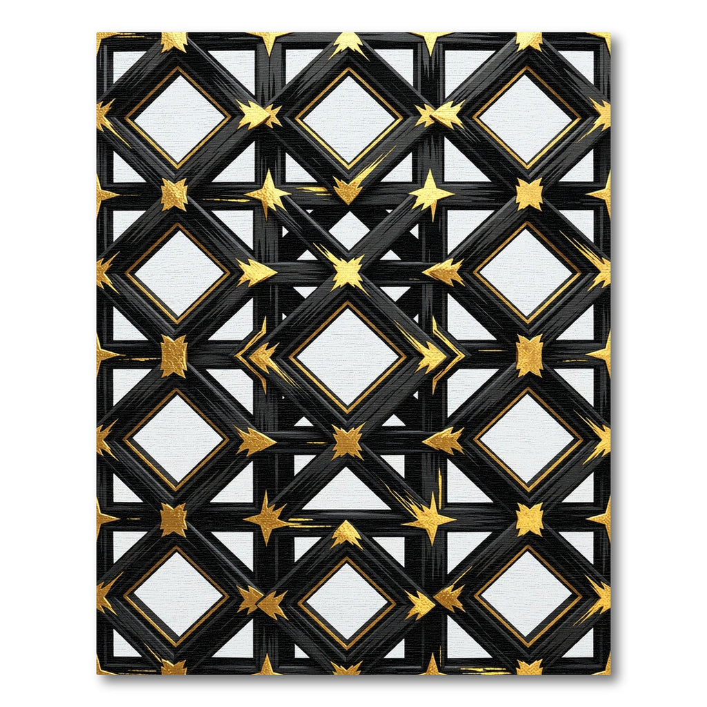 Black Golden Diamond Lattice Stars Rug