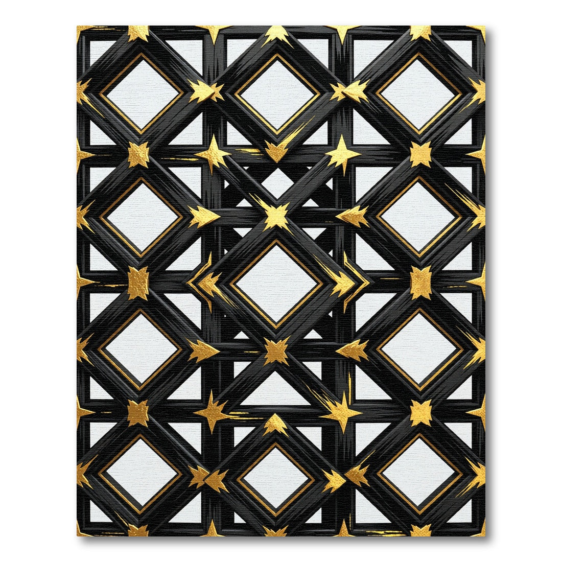 Black Golden Diamond Lattice Stars Rug
