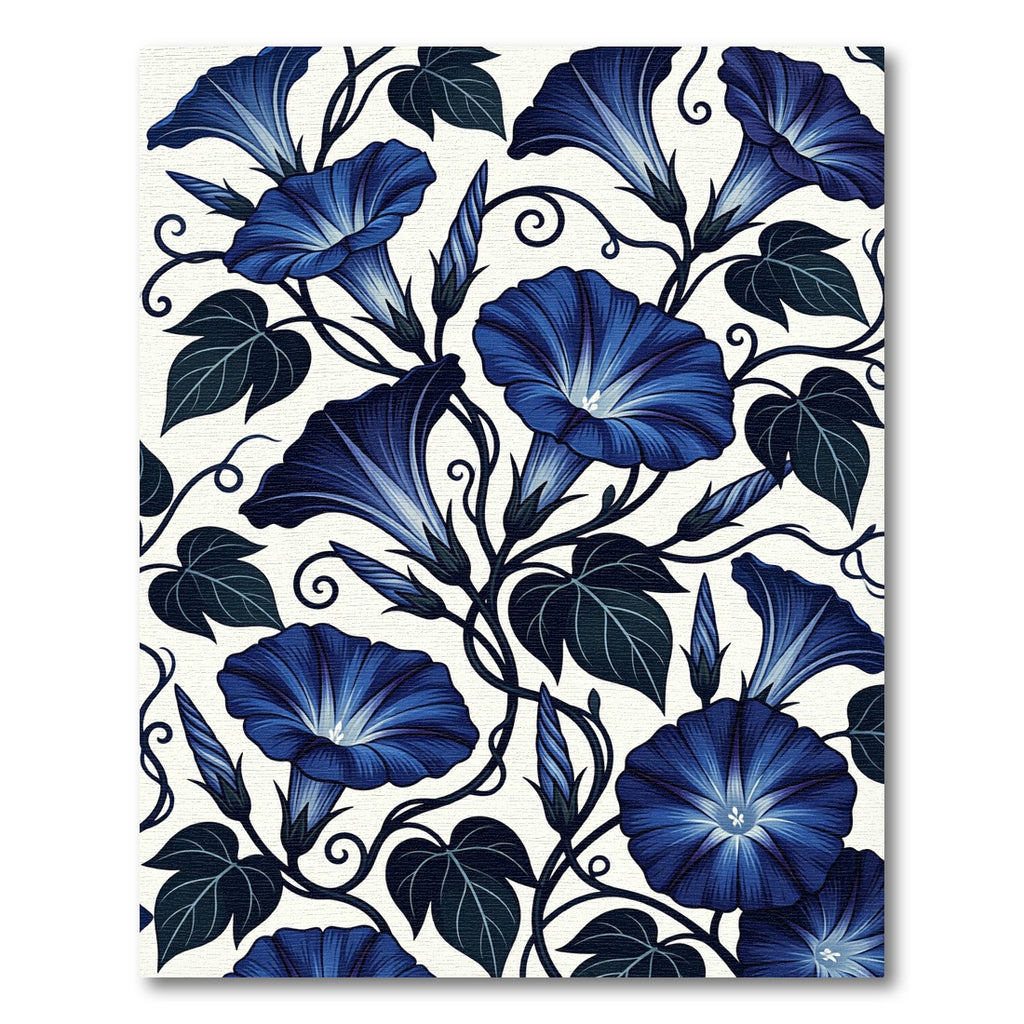 Navy Blue Morning Glory Floral Vine Rug