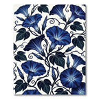 Navy Blue Morning Glory Floral Vine Rug