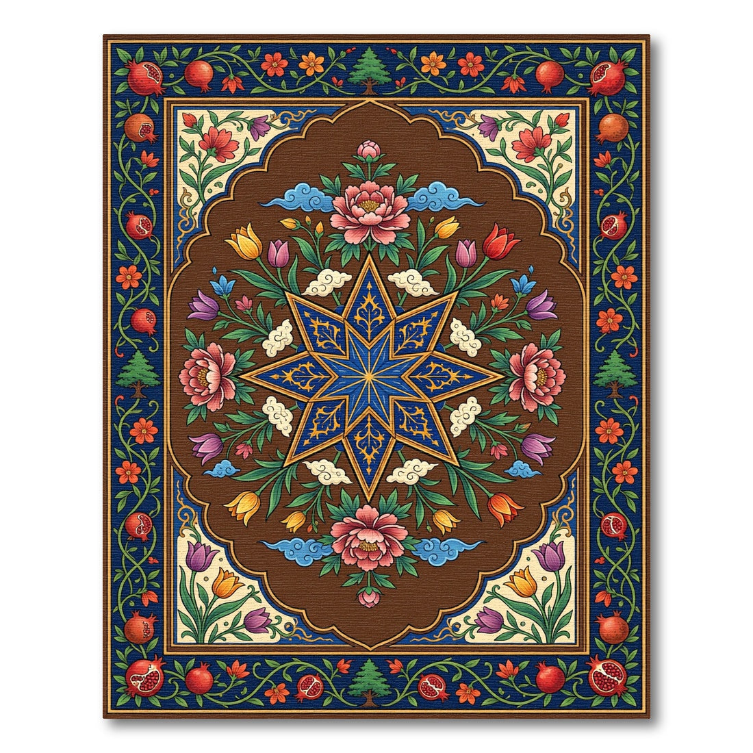 Floral Eight Point Star Pomegranate Medallion Rug