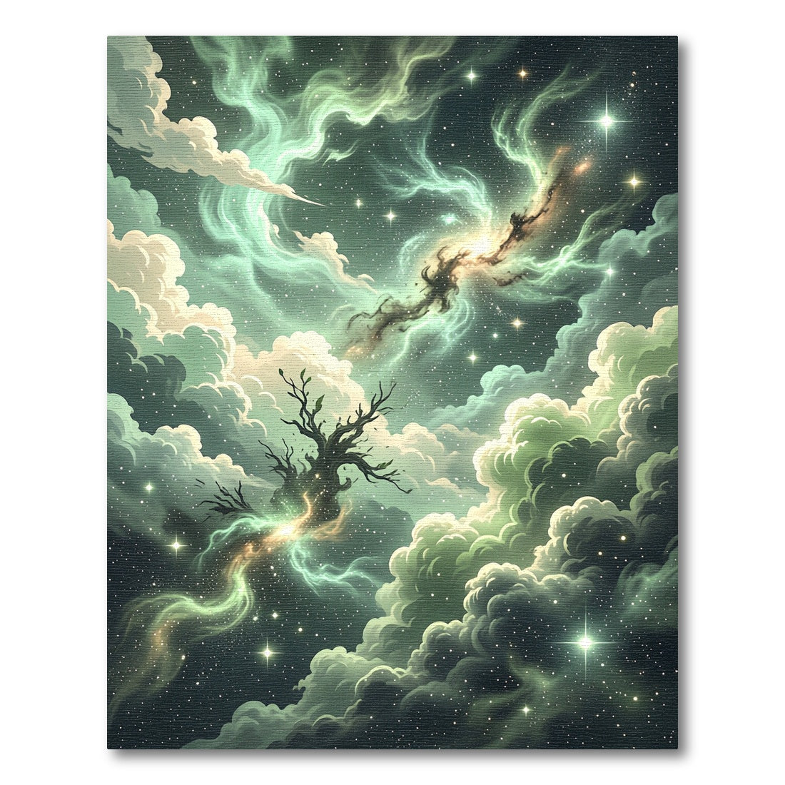 Ethereal Green Nebula Cosmic Tree Rug