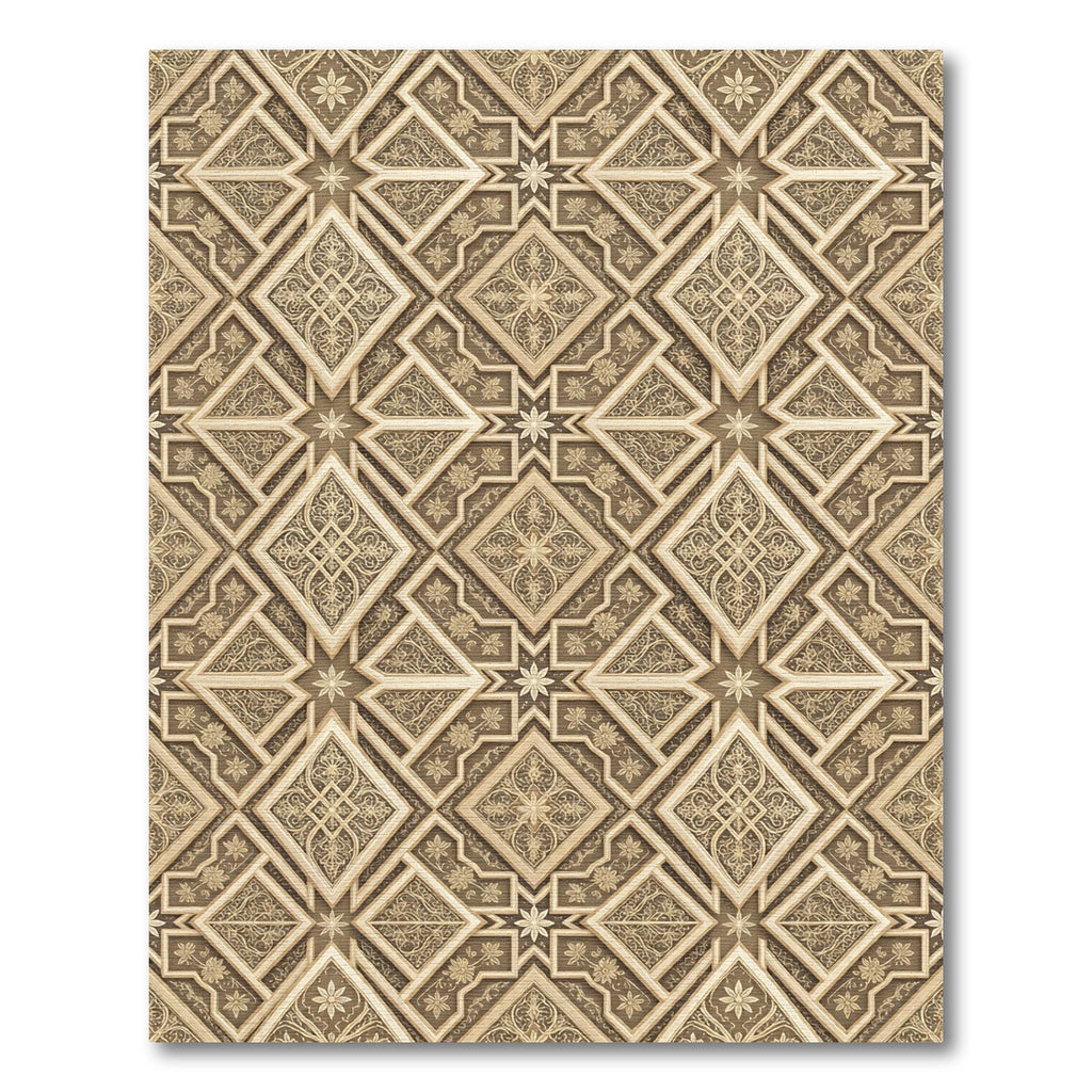 Ornate Golden Brown Geometric Star Rug