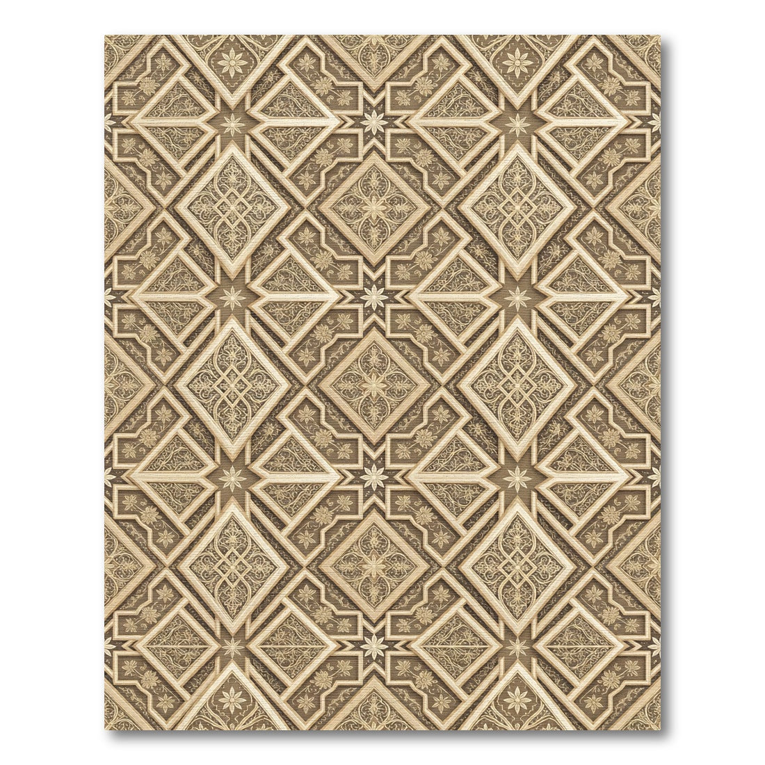 Ornate Golden Brown Geometric Star Rug
