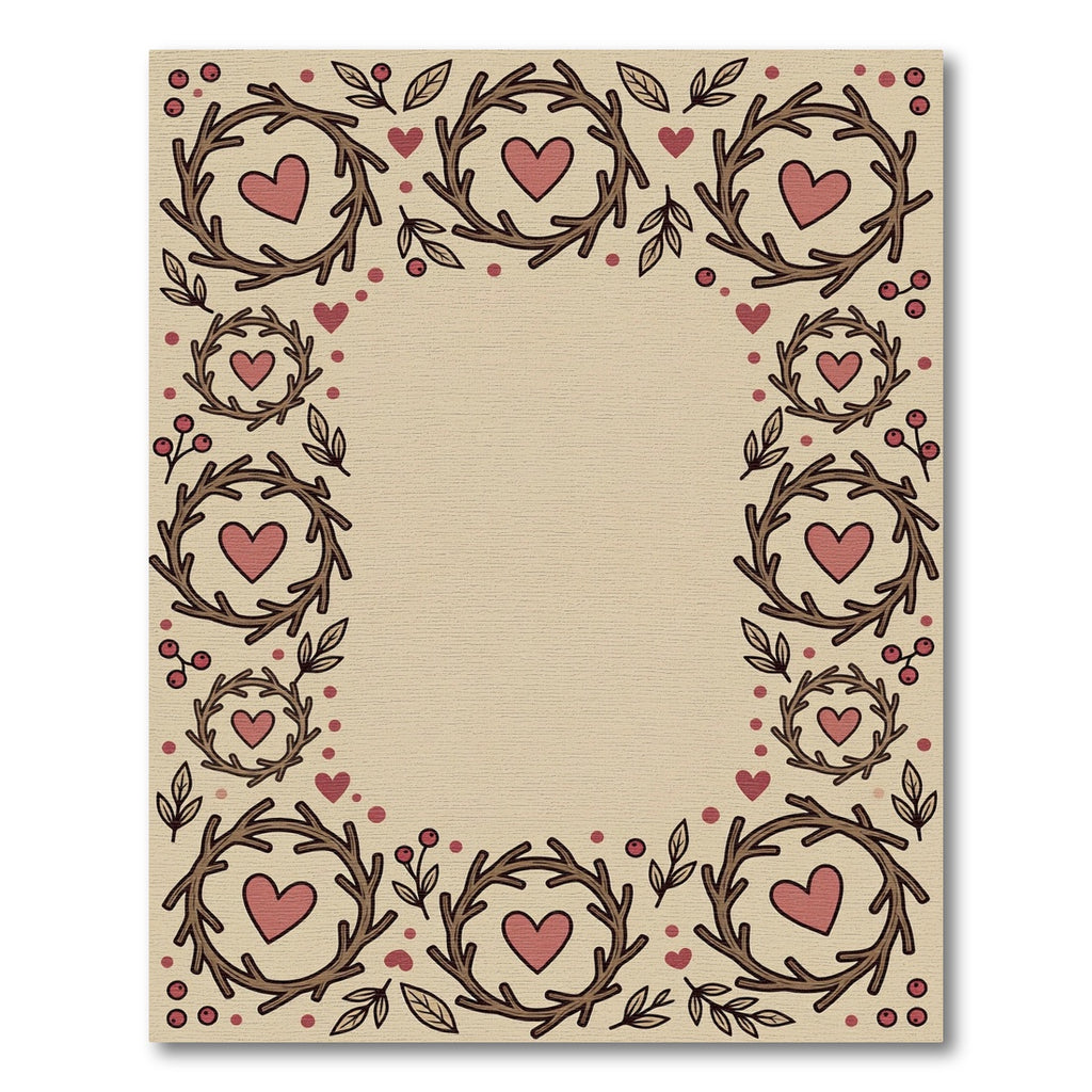 Earthy Twig Heart Wreath Border Rug