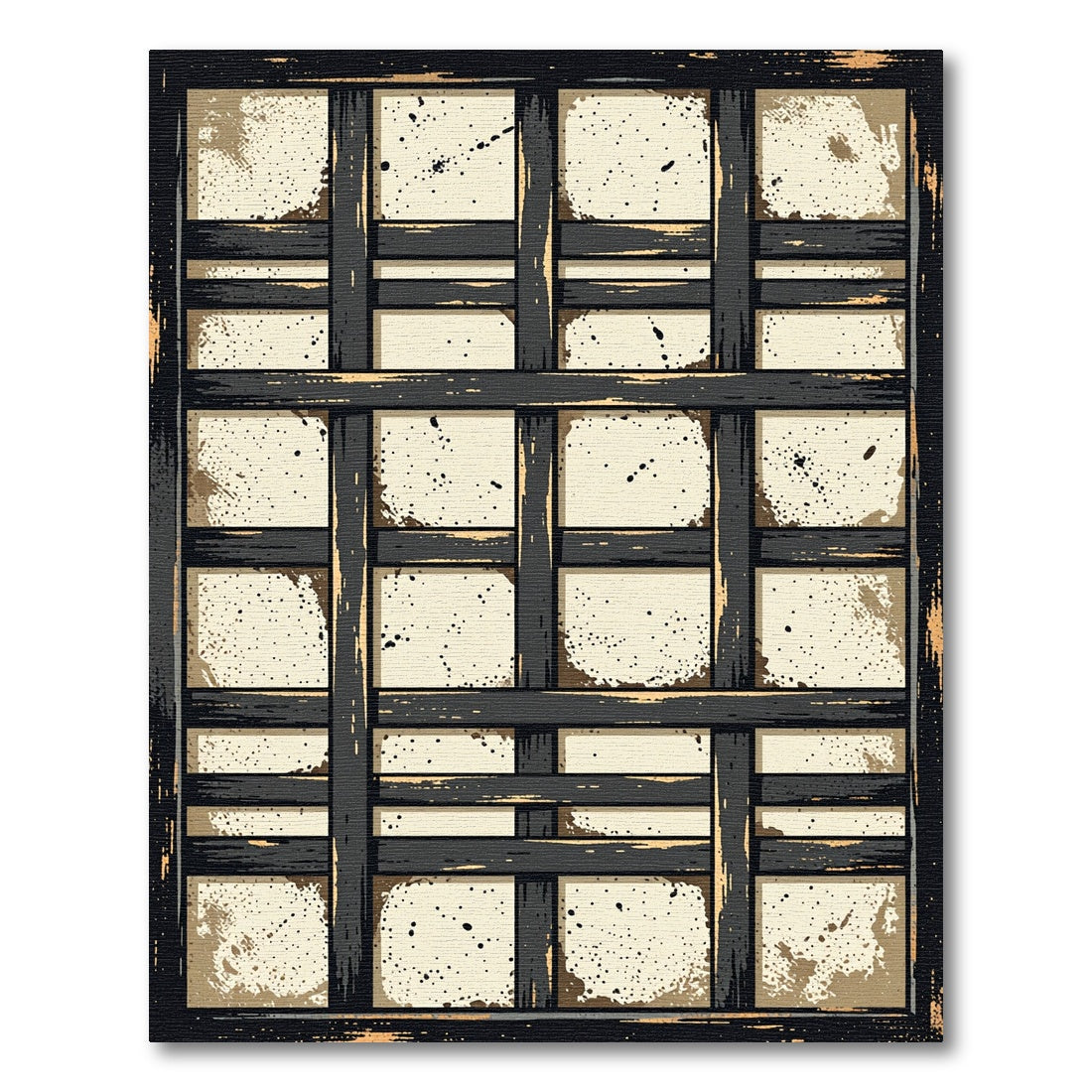 Distressed Charcoal Grid Plaid Rug
