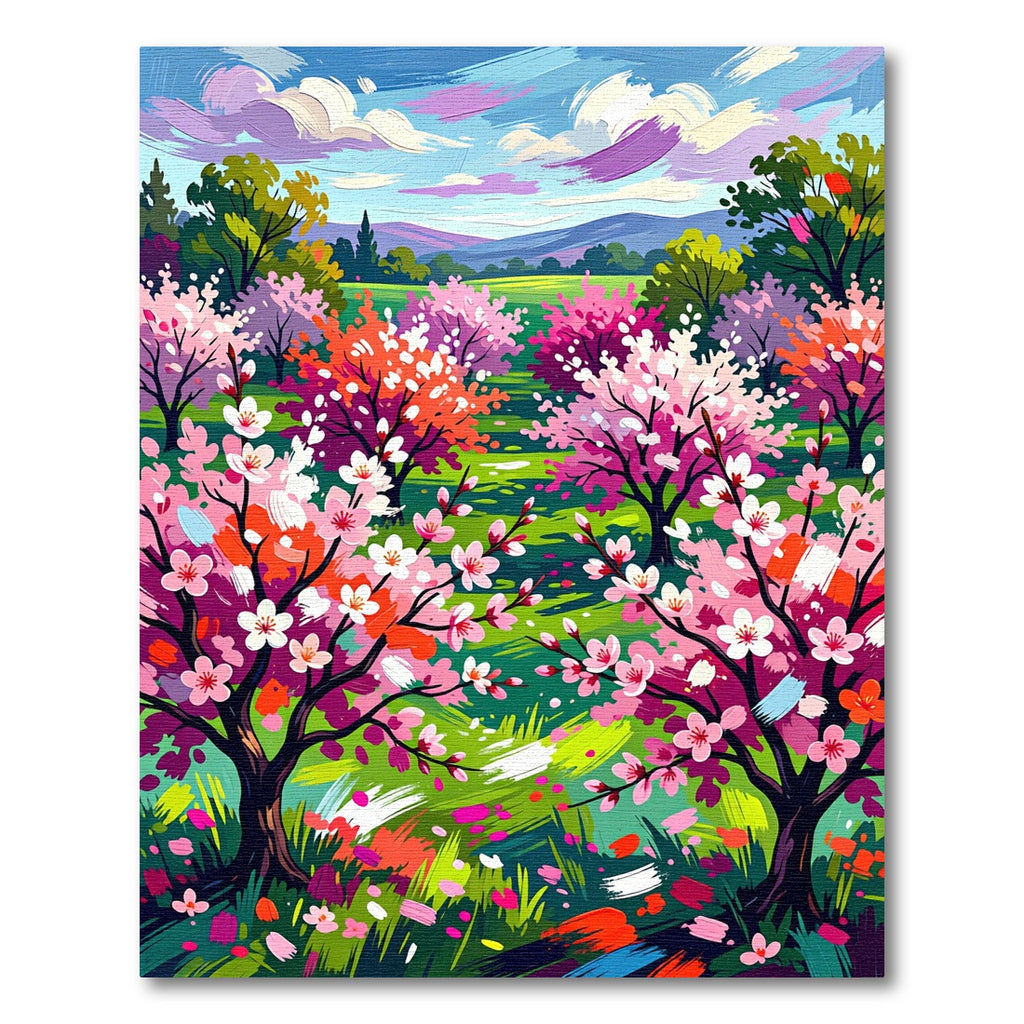 Vibrant Impressionist Cherry Blossom Landscape Rug