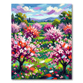 Vibrant Impressionist Cherry Blossom Landscape Rug